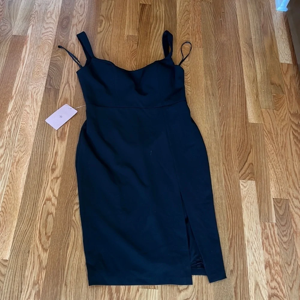 NWT BHLDN for Anthropologie Ana Crepe Dress 14 short sexy black.